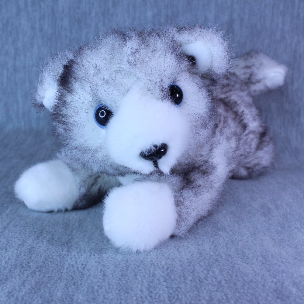 DOG SIBERIAN HUSKY 10" Puppy Laying Down Blue Eyes Plush Little Brownie‎ Bakers